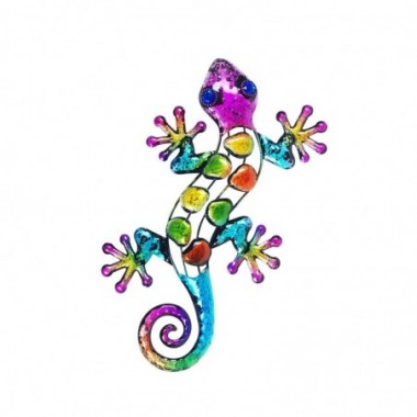Gecko decorativo de pared metálico multicolor de 30 cm