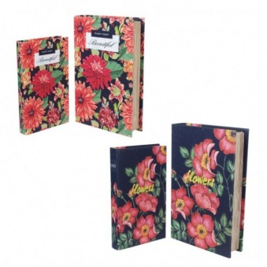 Surtido de sets de 2 cajas libro con ilustraciones florales