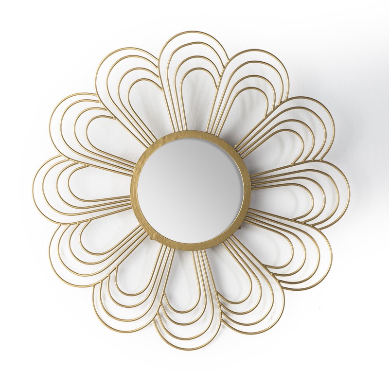 Espejo de pared circular representando el Sol con marco de metal lacado en oro