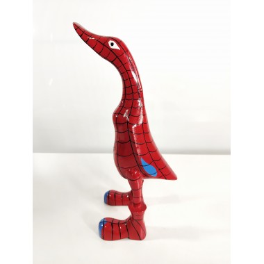 Figuras de ocas disfrazadas de Spiderman. Producto artesanal y pintado a mano.