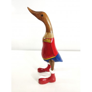 Figuras de ocas artesanales de madera pintadas a mano como Wonder Woman.