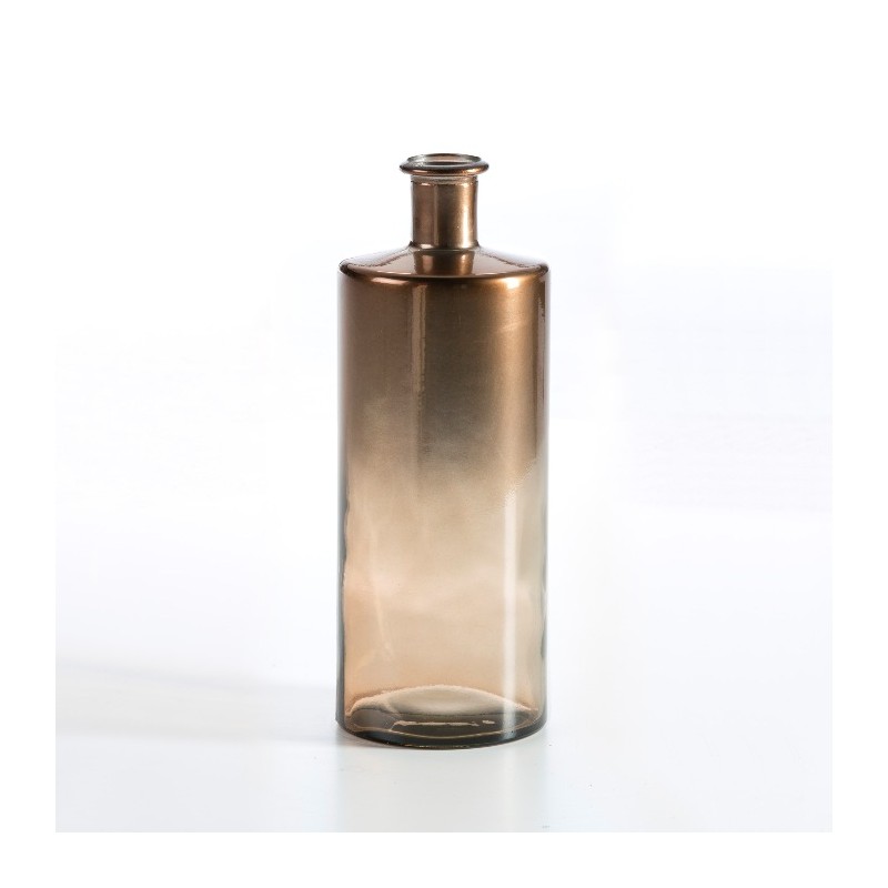 Jarrón florero botella de vidrio tintado en cobre.