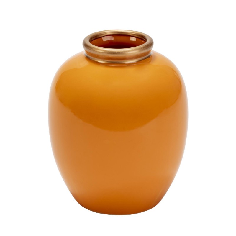 Jarrón de cerámica naranja y dorado