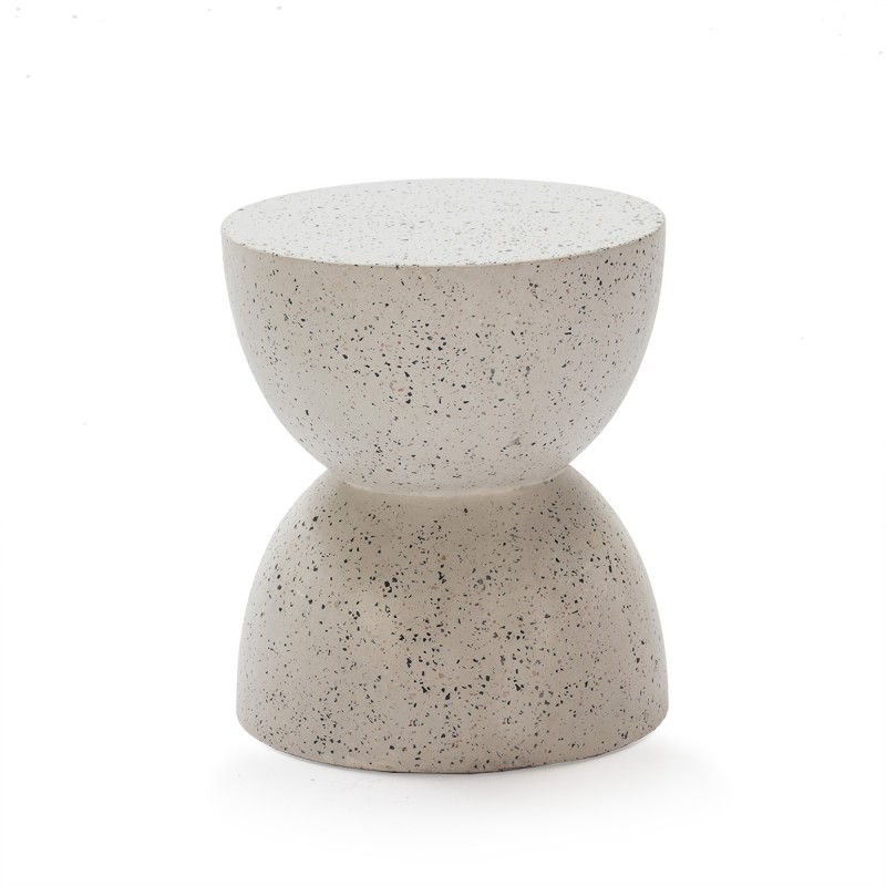 Taburete o puff fabricado en terrazo. Disponible en blanco o negro.