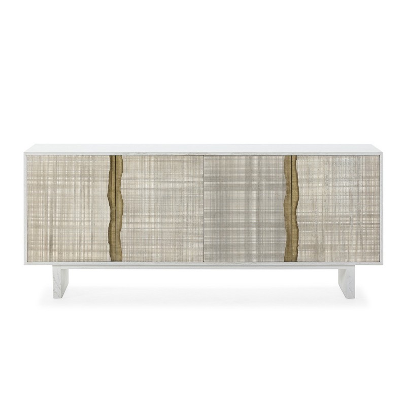 Aparador de madera de cedro con puertas texturadas y detalles en dorado. Disponible en acabado blanco y negro.
