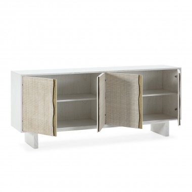 Aparador de madera de cedro con puertas texturadas y detalles en dorado. Disponible en acabado blanco y negro.