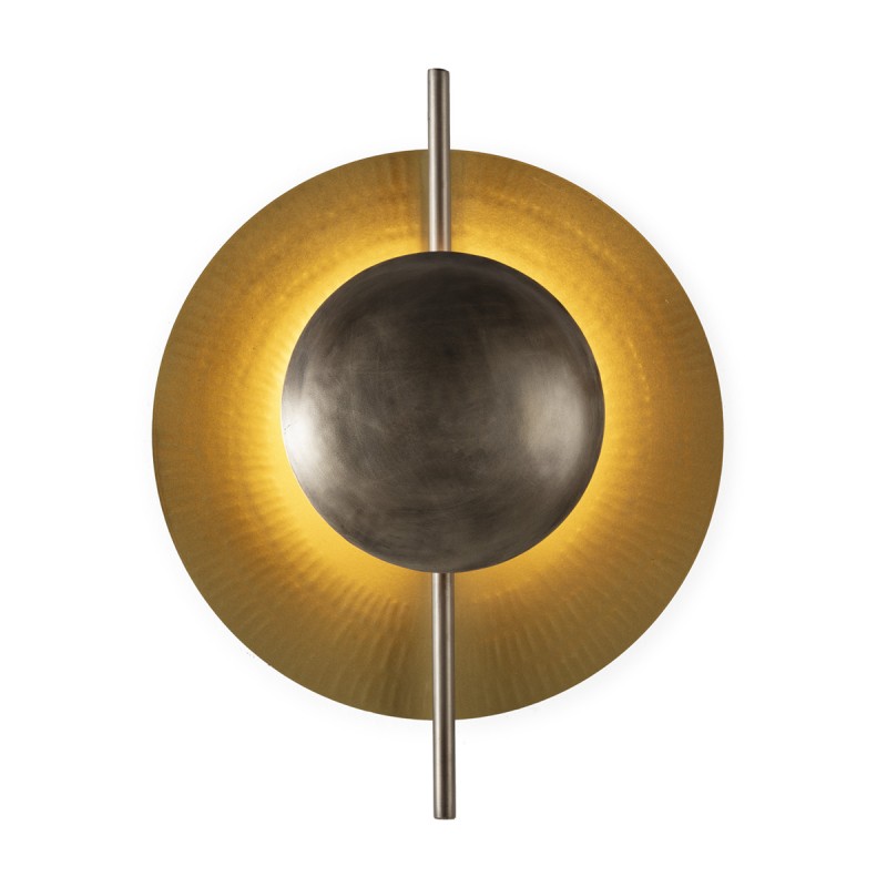 Aplique de pared metálico circular con acabado en latón y bronce envejecido