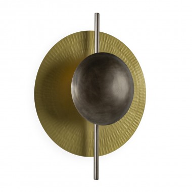 Aplique de pared metálico circular con acabado en latón y bronce envejecido