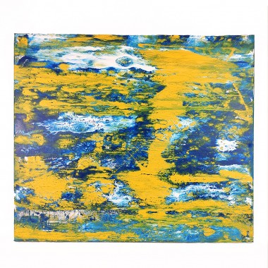 Cuadro abstracto en tonalidades amarillas, azules y blancas pintado por Ignacio Becerra mediante técnica mixta sobre acrílico.