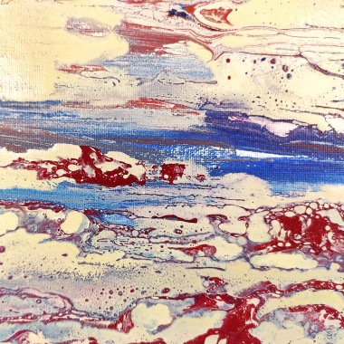 Pintura abstracta multicolor sobre tablero de madera